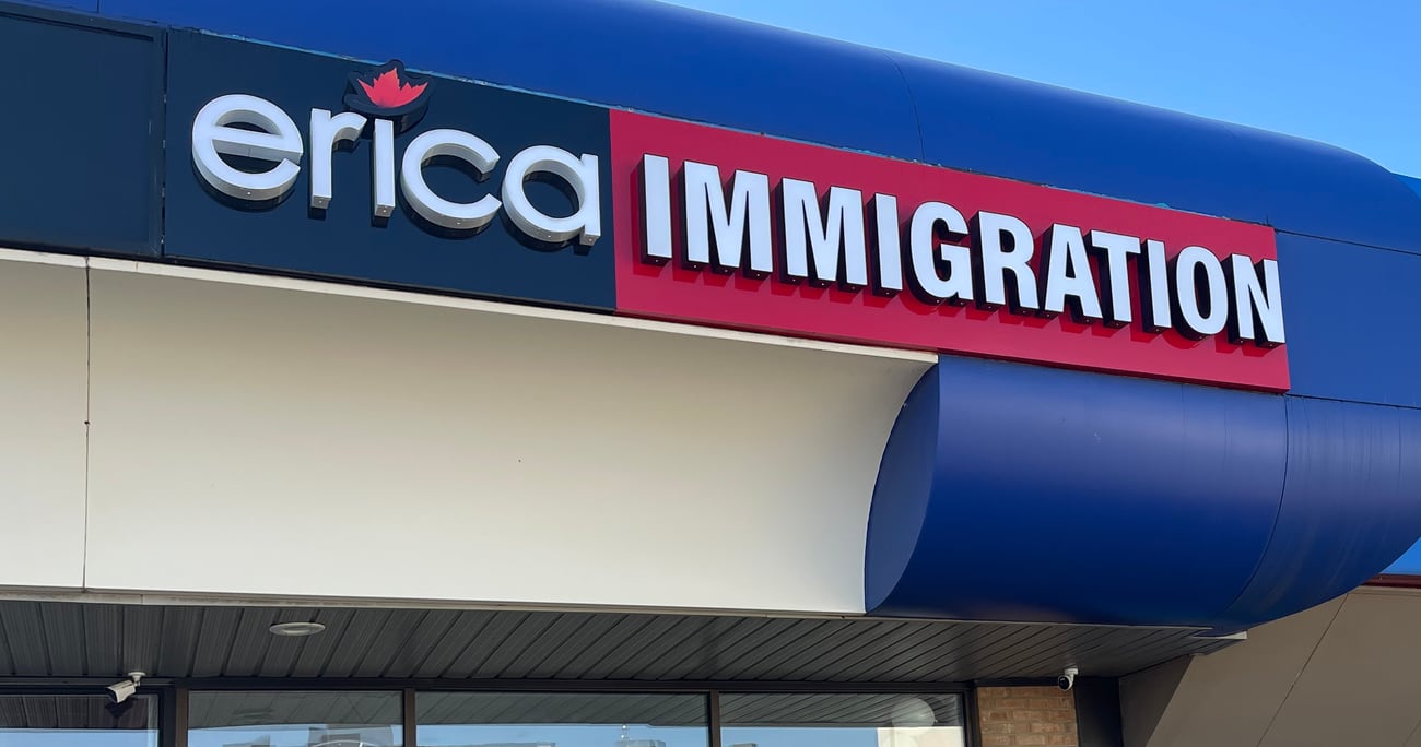 The Erica Immigration sign above the office at 509 Wilson Avenue in Kitchener.